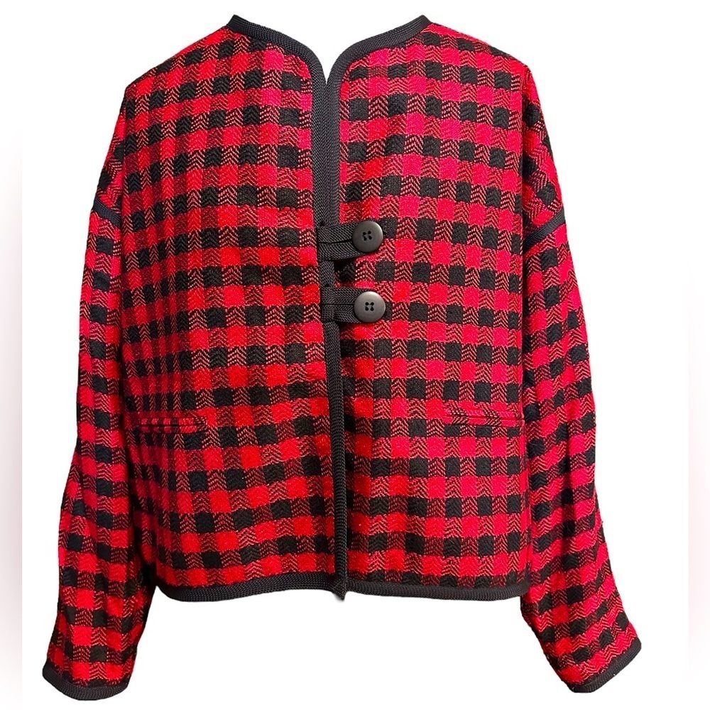 Fredy's Vintage Two Button Black And Red Silk Blazer Jacket Size S